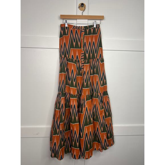 NEW Veronica Beard Geometric Linen Pleated Button Sundance Maxi Skirt Size: XS - Picture 2 of 7